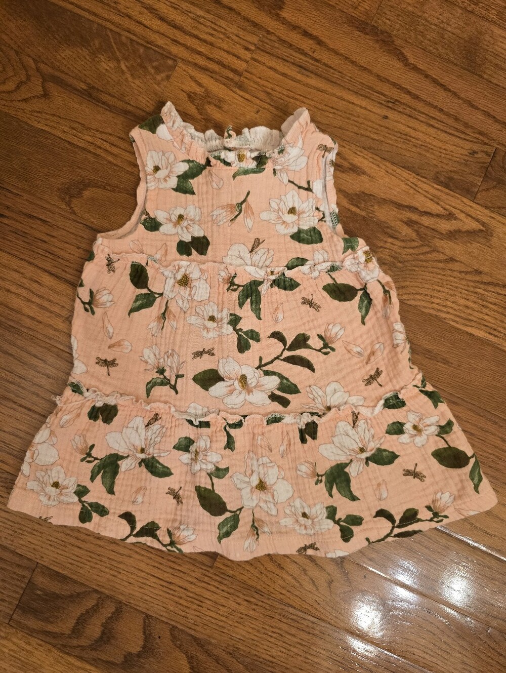 Mud Pie Pink and White Floral Tiered Baby Dress 6 Months 100% Cotton Gauze